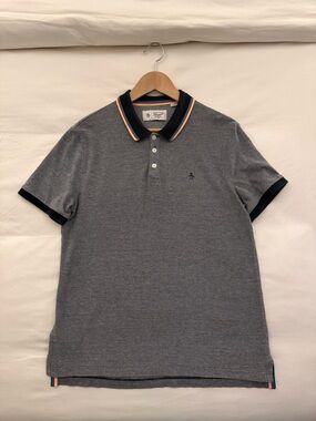Original Penguin Grey Polo with Navy Trim and Multicolor Collar